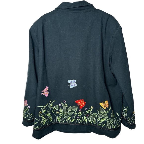 The Quaker Factory Embroidered Floral Print w/ Butterflies Jacket Size 1X Black - Picture 2 of 4